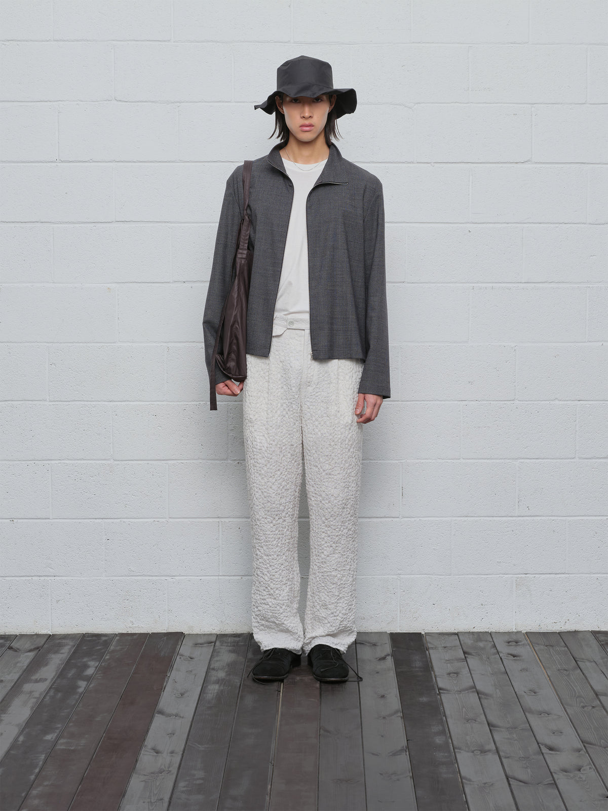 High Neck Zip Up (Grey Check)